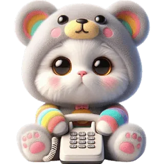 ☎️ 고양이, 테디 베어, 전화, 무지개, 귀여운, 카와이, 동물, 스티커 telegram sticker
