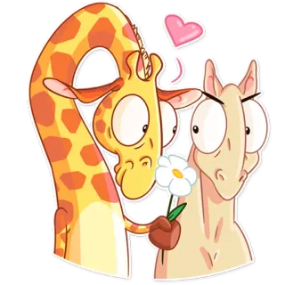 💑 ยีราฟ, ความรัก, สัตว์, การ์ตูน, โรแมนติก, หัวใจ, ดอกไม้, น่ารัก telegram sticker