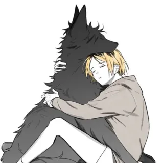 🐱 Anime, Loup, Câlin, Sommeil, Garçon telegram sticker