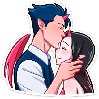 😘 diablo, amor, pareja, demonio, fantasía, romántico, dibujos animados telegram sticker