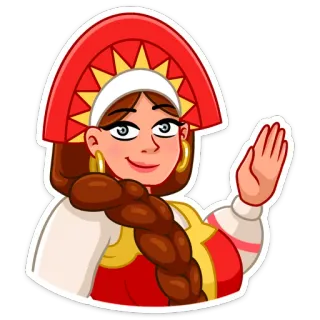 😥 donna, abiti tradizionali, russo, cultura, copricapo, treccia, salutando, saluto whatsapp sticker