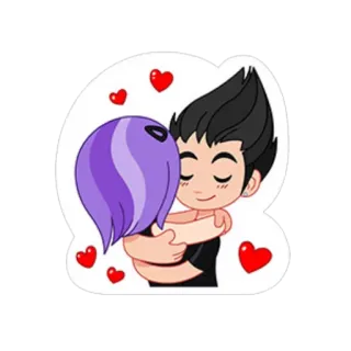 ❤ cartoon, couple, love, hearts, hug telegram sticker