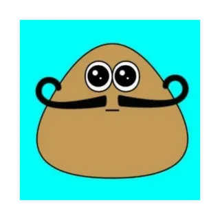 🥸 Pou Pou, ゲームキャラクター, スマホゲーム, アニメ, バーチャルペット, 口ひげ, 目 telegram sticker