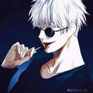 💠 Gojo Satoru Jujutsu Kaisen anime, Gojo Satoru, Jujutsu Kaisen, chupetín, gafas de sol, pelo blanco whatsapp sticker