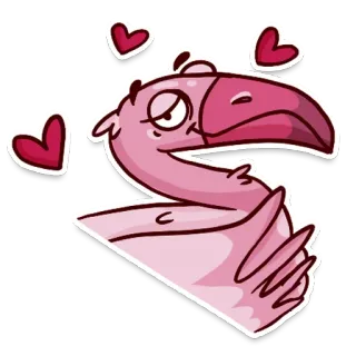 🥰 flamingo, pássaro, desenho animado, rosa, amor, corações telegram sticker