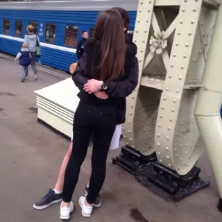 😒 couple, love, train station, affection, hug telegram sticker