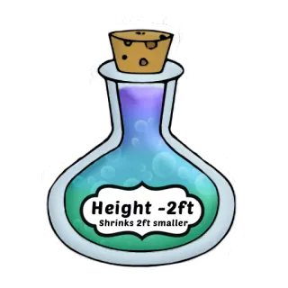 💊 Height -2ft
shrinks 2ft smaller potion, magic, shrinking, height, cartoon, bottle, liquid telegram sticker