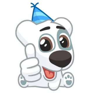 👍 dog, animal, cute, cartoon, thumbs up, party hat, celebration telegram sticker