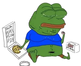 🍕 Pepe the Frog PAPA PEPE'S PIZZA PIE Pepe, grenouille, pizza, donut, triste telegram sticker