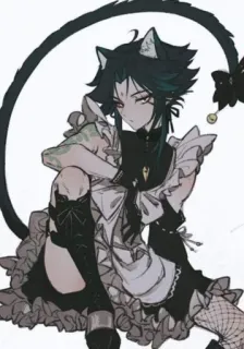 🌟 Xiao Genshin Impact Anime, Orelhas de gato, Roupa de empregada, Genshin Impact, Xiao telegram sticker