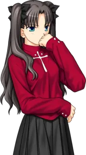 🤔 Rin Tohsaka Fate/stay night Anime, Manga, Chica, Personaje, Suéter rojo, Rin Tohsaka, Fate/stay night whatsapp sticker