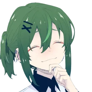 😌 Anime, Fille, Cheveux Verts, Sourire, Dessin Animé, Mignon, Expression telegram sticker