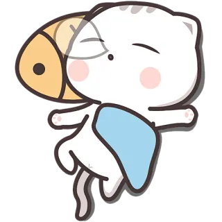 😪 mèo, cá, dễ thương, hoạt hình, nhãn dán, động vật, buồn ngủ telegram sticker