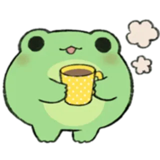 🐸 katak, kopi, imut, kawaii, hewan, kartun telegram sticker