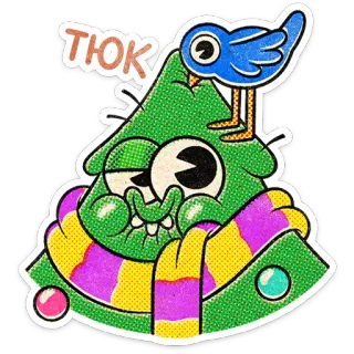 🎄 ТЮК character, bird, cartoon, green, sticker telegram sticker