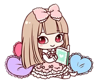 😀 치비, 카와이, 애니메이션, 독서, 귀여운, 소녀, 하트 telegram sticker