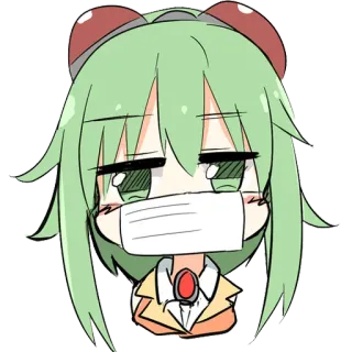 😷 Anime, Chibi, Kawaii, Mädchen, Maske, Grüne Haare telegram sticker