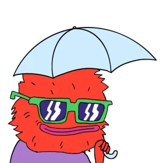 🌂 Kreskówka, Okulary przeciwsłoneczne, Parasol, Potwór, Słodkie, Czerwony, Zabawa, Animowany telegram sticker