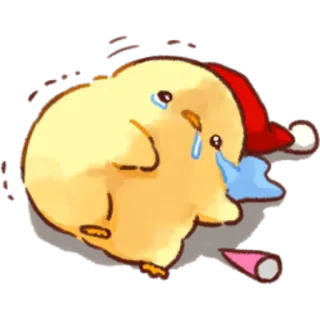 🤩 pollito, llorando, gorro de Papá Noel, triste, fiesta, dibujos animados whatsapp sticker