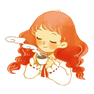 😌 Mädchen, Kaffee, Getränk, Cartoon, Entspannung, süß telegram sticker