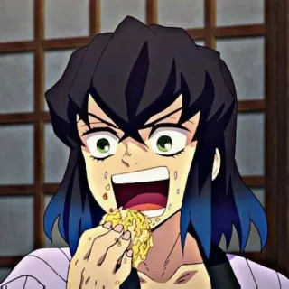 👺 Inosuke Hashibira Demon Slayer Anime, Demon Slayer, Inosuke, Drôle, Manger telegram sticker