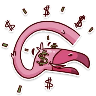 💰 flamingo, sinais de dólar, dinheiro, riqueza, desenho animado, adesivo, rosa telegram sticker