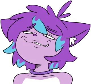 😈 การ์ตูน, แมว, ตัวละคร, ยิ้มเยาะ, สีหน้า, สีม่วง, ตลก telegram sticker