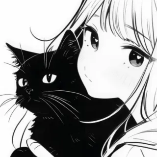 🐈‍⬛ Anime, Chica, Gato, Gato negro, Manga, Lindo, Mascota telegram sticker