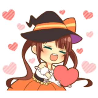 ❤ 애니메이션 소녀, 할로윈, 마녀, 하트, 귀여운, 치비, 카와이 telegram sticker
