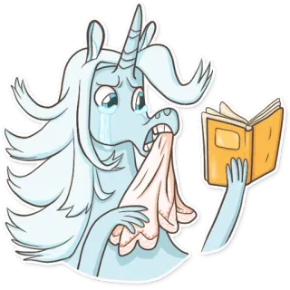 😭 unicorn, menangis, sedih, buku, tisu, emosional whatsapp sticker