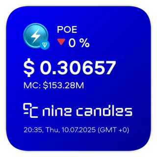 📊 POE
0 %
$ 0.30657
MC: $153.28M
nine candles
20:35, Thu, 10.07.2025 (GMT +0) telegram sticker