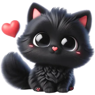 🥹 gato, gatinho, gato preto, coração, fofo, animal, adesivo whatsapp sticker