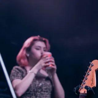 🍺 woman, drinking, guitar, concert, music, pink hair telegram sticker