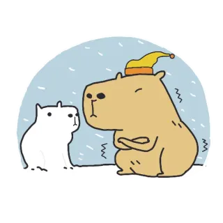 ❄️ Capivara, Animal, Frio, Inverno, Chapéu, Desenho animado telegram sticker