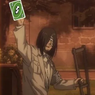 🕊 Eren Yeager Attack on Titan l'attaque des titans, eren yeager, animé, carte uno reverse, mème whatsapp sticker