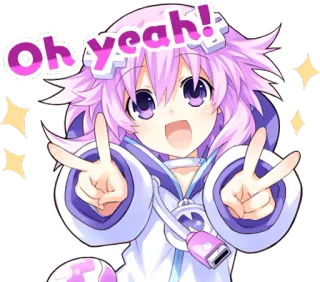 ✌️ Oh yeah! anime, garota, cabelo roxo, kawaii, sinal de paz whatsapp sticker