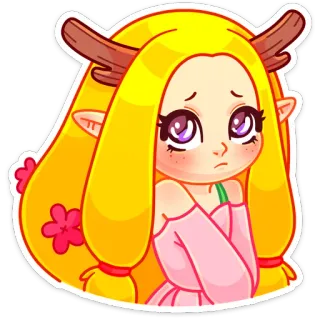 ☹️ elfo, lindo, fantasía, personaje, dibujos animados, chica, rubia, astas telegram sticker