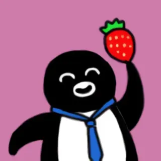 🍓 pingouin, fraise, dessin animé, mignon, cravate telegram sticker