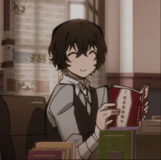 🥂 Osamu Dazai Bungou Stray Dogs Anime, Manga, Bungou Stray Dogs, Osamu Dazai, Charakter, Lesen, Buch whatsapp sticker