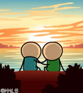 👬 cartoon, sunset, couple, affection, friendship, love telegram sticker