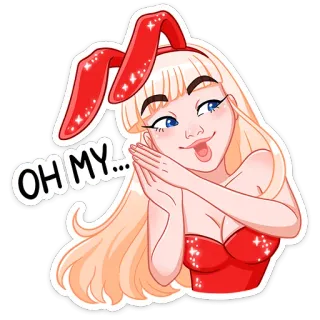 😙 OH MY... femme, oreilles de lapin, oh mon dieu, surprise, blonde, dessin animé whatsapp sticker