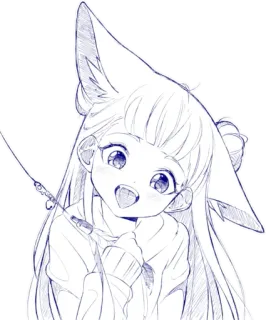 🦮 Gadis anime, Telinga rubah, Ilustrasi, Lucu, Kawaii, Karakter, Sketsa telegram sticker