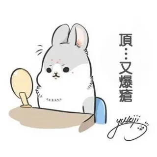 😣 頂…又爆痘 królik, trądzik, lustro, kawaii, słodki, naklejka telegram sticker