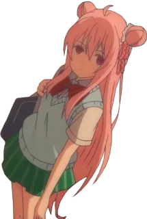 😒 anime, gadis, rambut pink, seragam sekolah telegram sticker