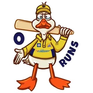😭 0 RUNS утка, мультфильм, крикет, спорт, ноль, очки, злой, форма telegram sticker