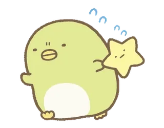🍈 企鹅, 可爱, 动物, 卡哇伊, 星星, 绿色, 卡通 telegram sticker