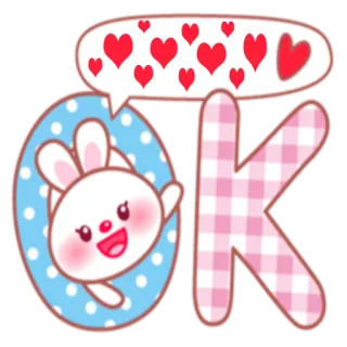 🆗 OK ok, approval, hearts, bunny, cute, kawaii whatsapp sticker