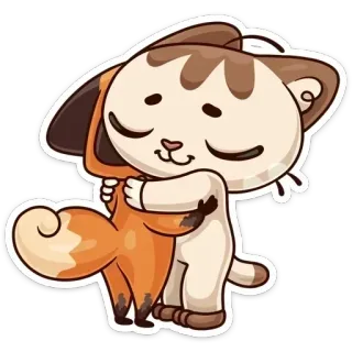 🌟 gato, perro, abrazo, animales, amistad telegram sticker