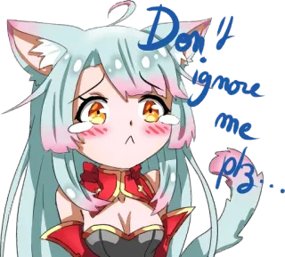 😢 Don't ignore me plz... 애니메이션, 고양이 소녀, 애원, 귀여운, 귀여운, 간청 telegram sticker