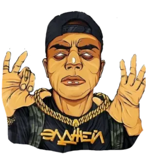 🙌 ЭЛДЖЕЙ desenho animado, homem, chapéu, russo, Elghey, hip hop telegram sticker